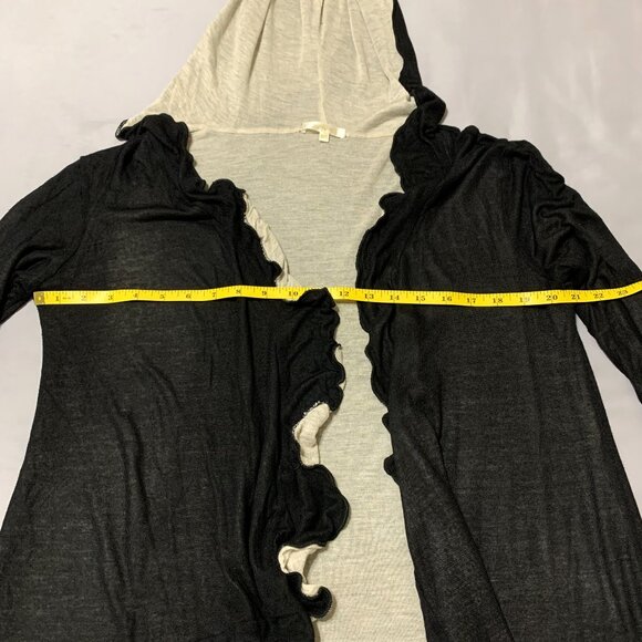 Two Tone Ruffle Cardigan/Jacket Hoodie. Black. Beige. Long Sleeve. Size M. - Picture 4 of 7